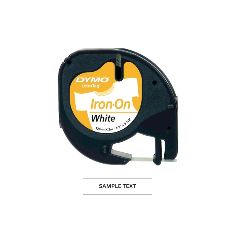 White Iron On - 12mm x 2M Dymo Letratag Label Tape