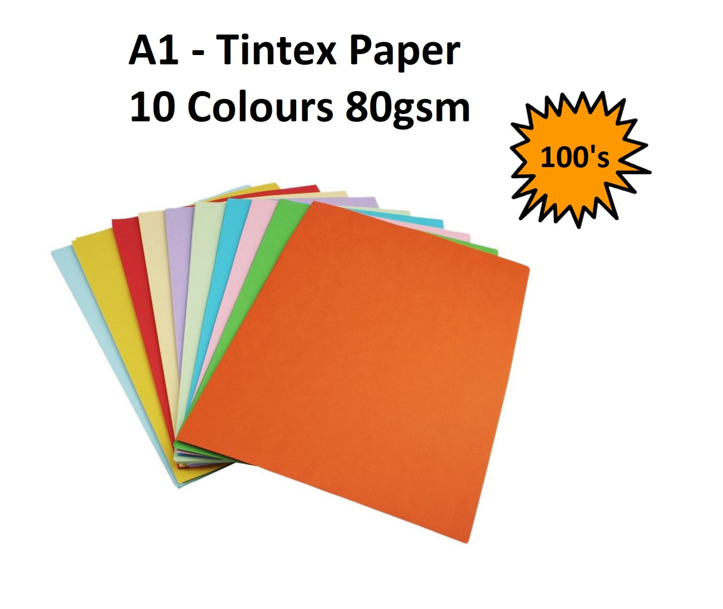 A1 - Tintex Coloured Paper Packs 80gsm 10 Colour 100's