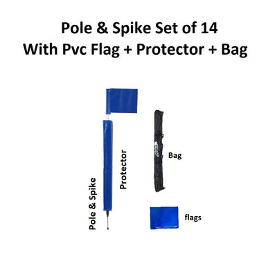Rugby Pole & Spike with PVC Flag & Protector - Set of 14 with Bag