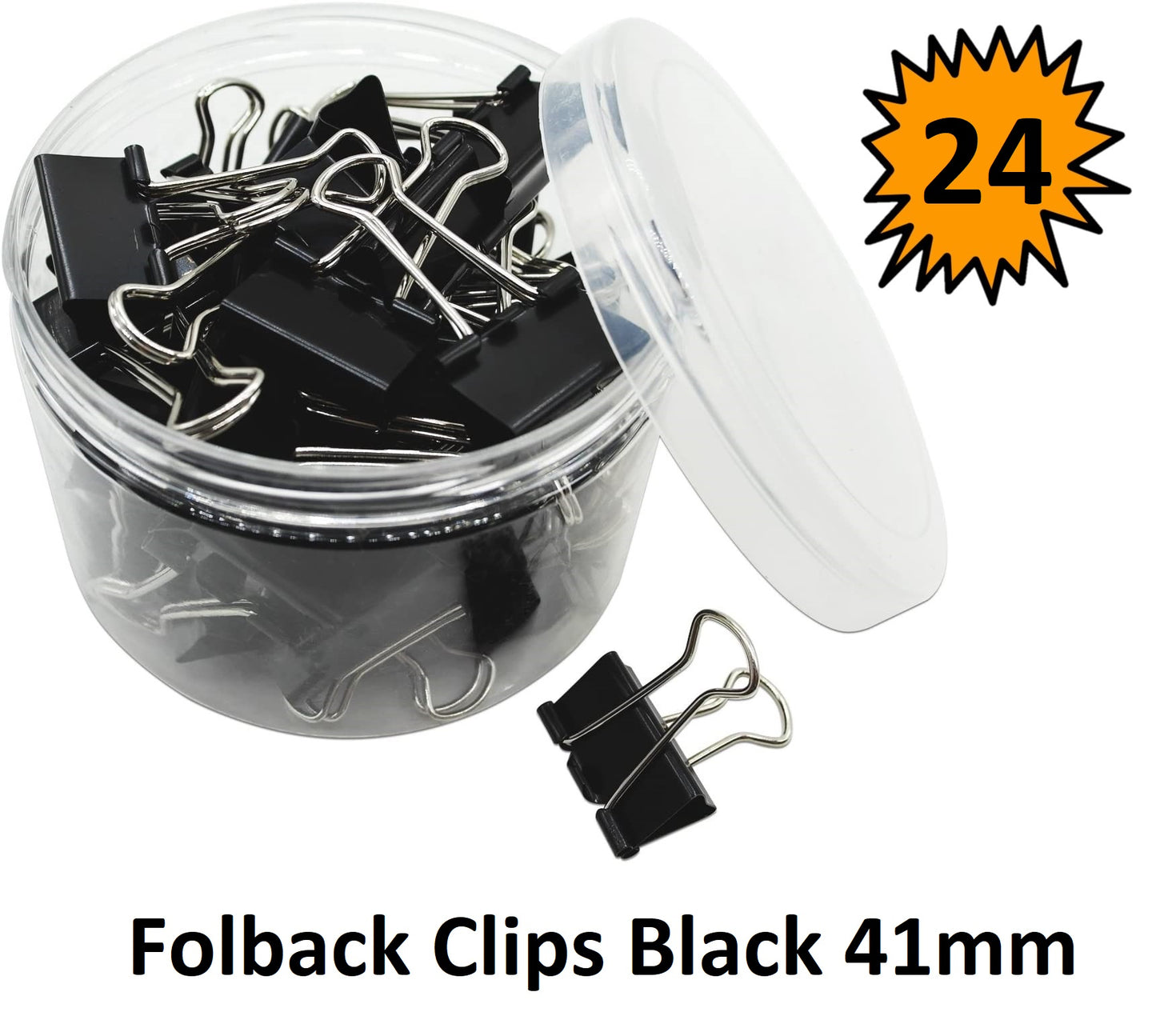 Foldback Clips 41mm - Tub of 24 Black