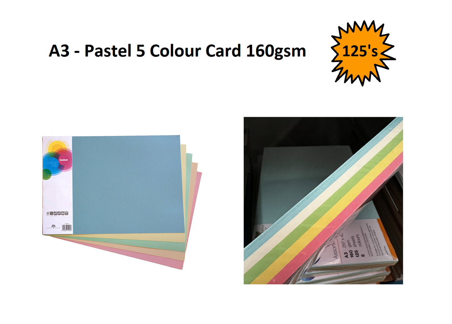 A3 - Pastel 5 Colour Card 160gsm - 125's