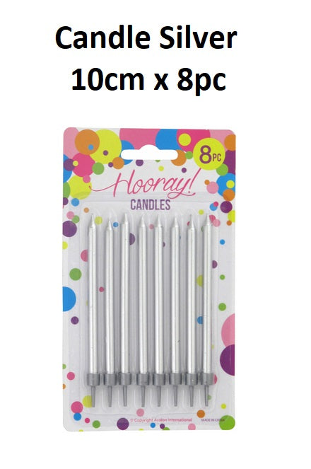 Candles - Silver 10cm (Pack of 8)