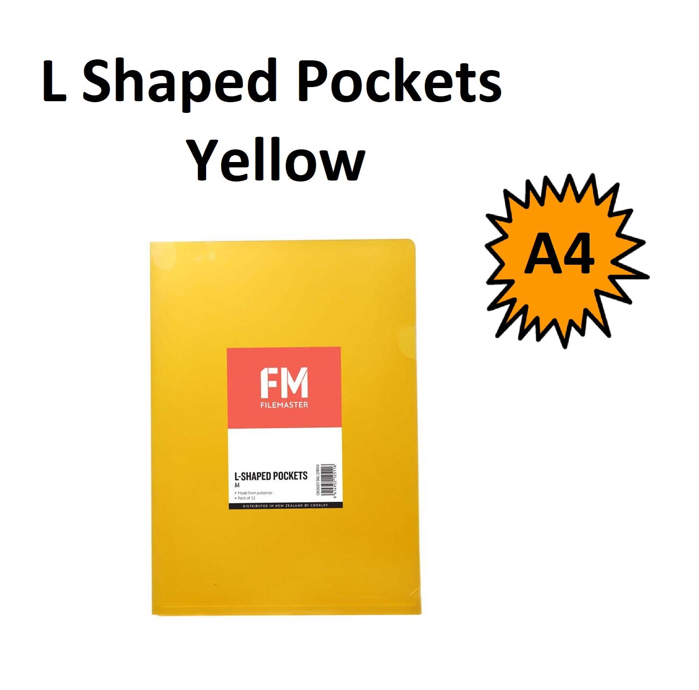 Yellow - A4 L Shaped Pockets - single