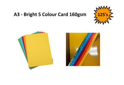 A3 - Bright 5 Colour Card 160gsm - 125's