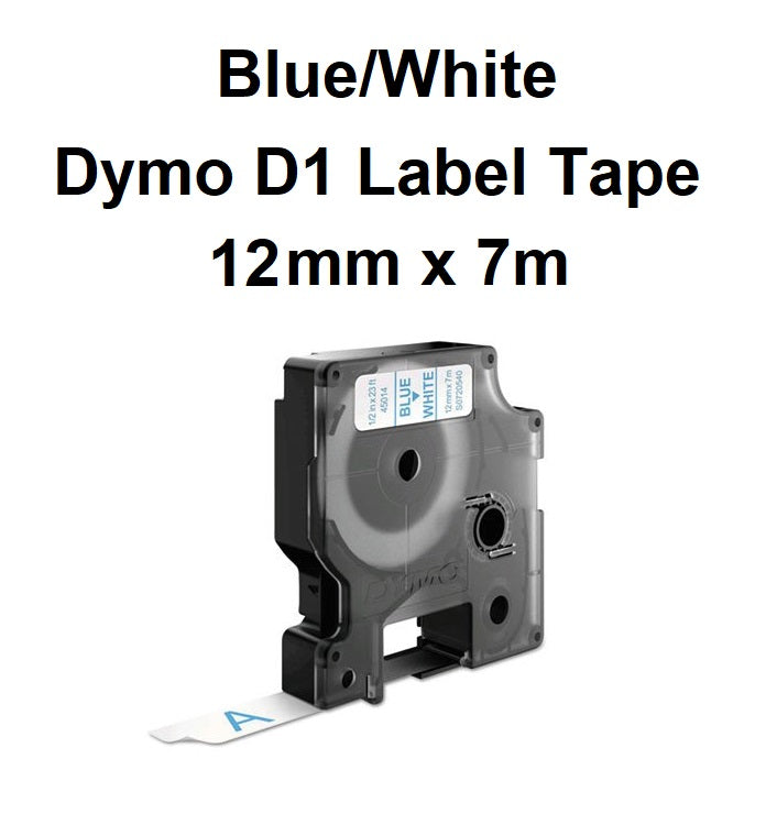 Blue/White - 12mm x 7M Dymo D1 Label Tape