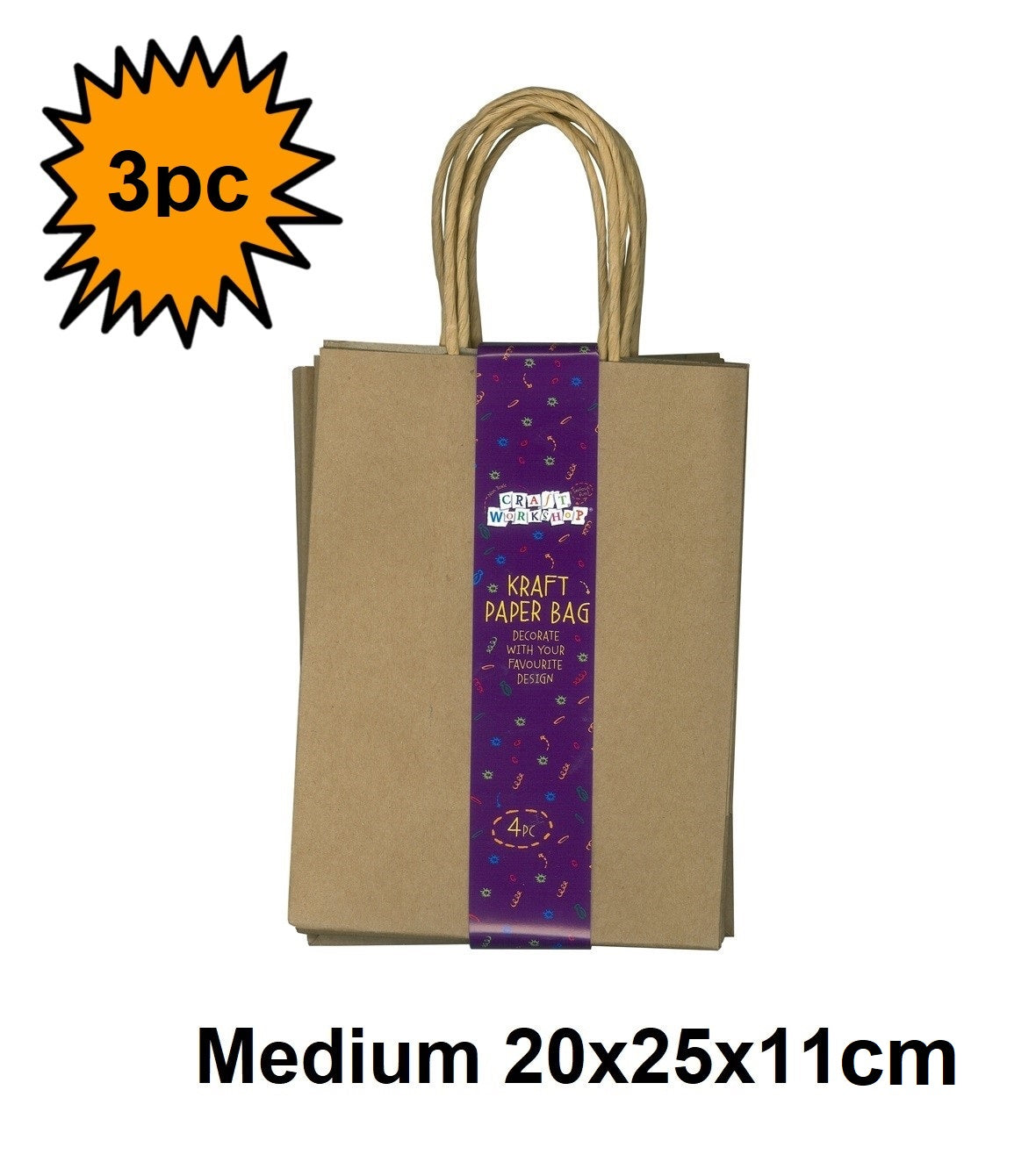 Medium - Craft Kraft Bag - 3pcs