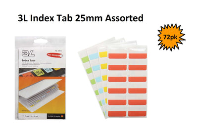 3L Index Tabs - 25mm Coloured (Pack of 72)