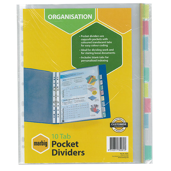 A4 Index Pocket Dividers - 10 Tab Pockets