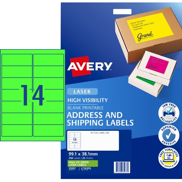 Fluoro Green - Fluoro Labels 14 Per Sheet 25 sheets