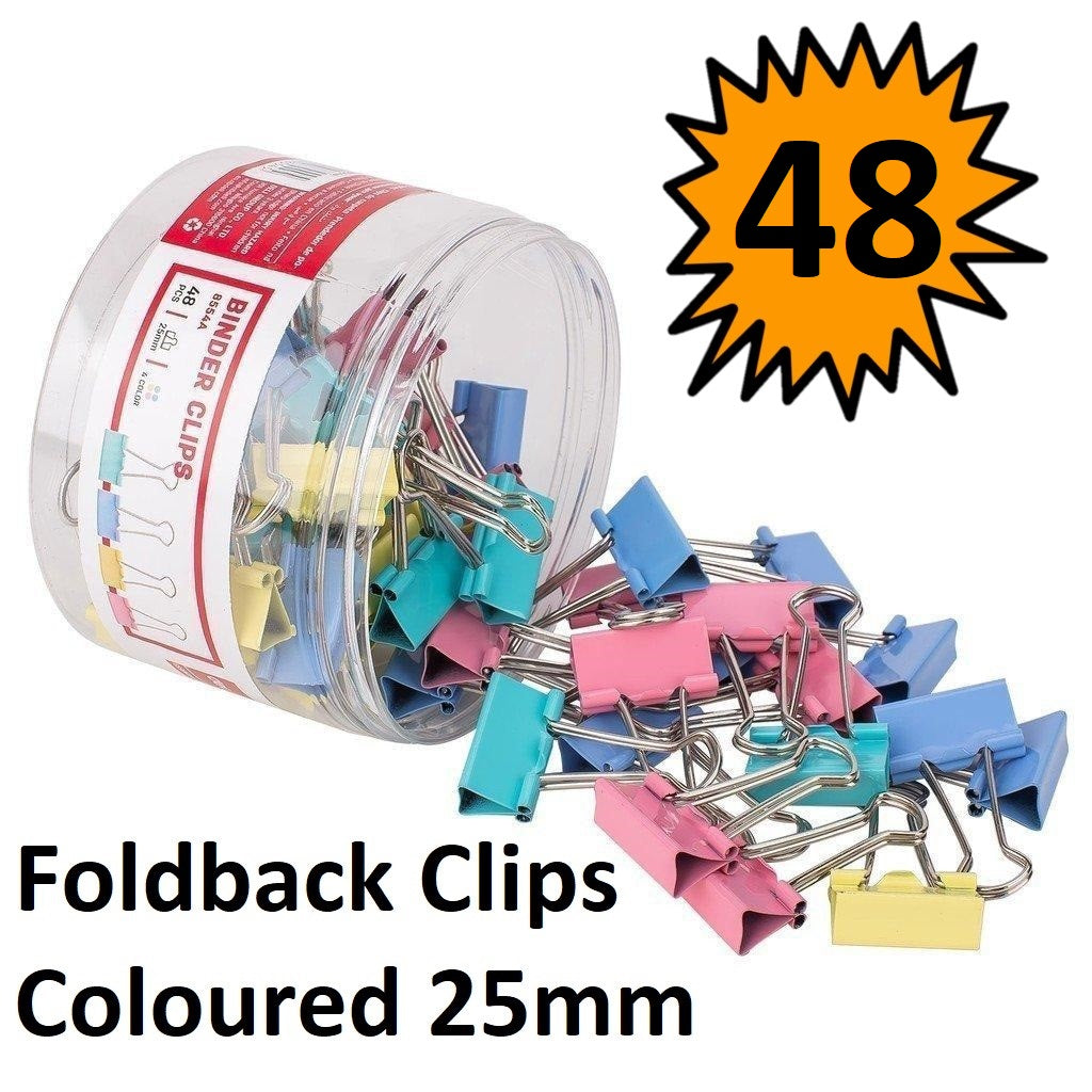 Foldback Clips 25mm - Tub of 48 Coloured