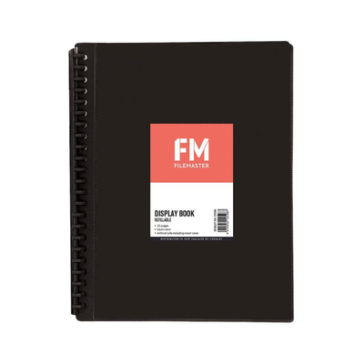 Black - A4 Refillable Clearfile 20 Pocket with Insert Front Cover